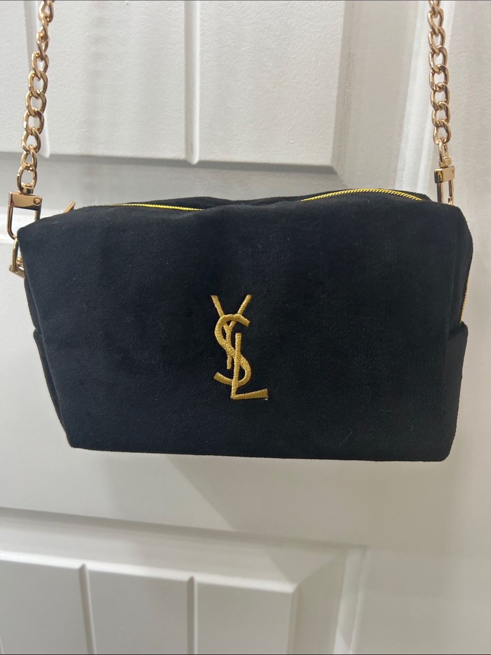 Saint Laurent Black Suede like Crossbody with Gold YSL Logo
